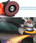 LotFancy 20-pack flap discs for 4.5 in angle grinder, aluminum oxide, 4.5x7/8 in, grits 40/60/80/120, shown on grinder.