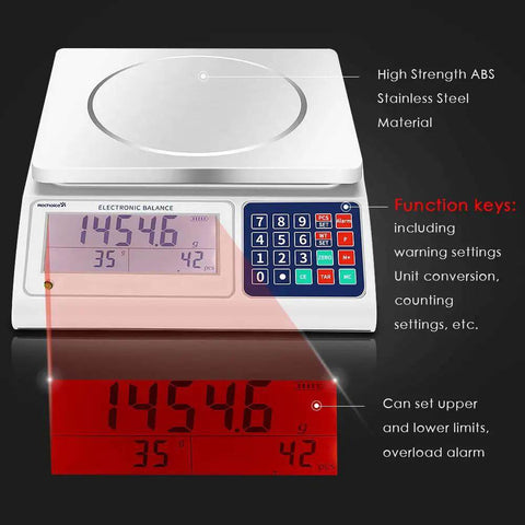 Industrial Counting Scale For Parts And Coins, 66 Lb 30 Kg Capacity, 0.1 G Precision, RS232 Port For PC Or Printer, counting display