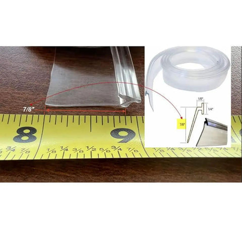 Angled Slide In Clear Vinyl Framed Shower Door Drip Sweep 36 Inch Long with measuring tape for size reference
