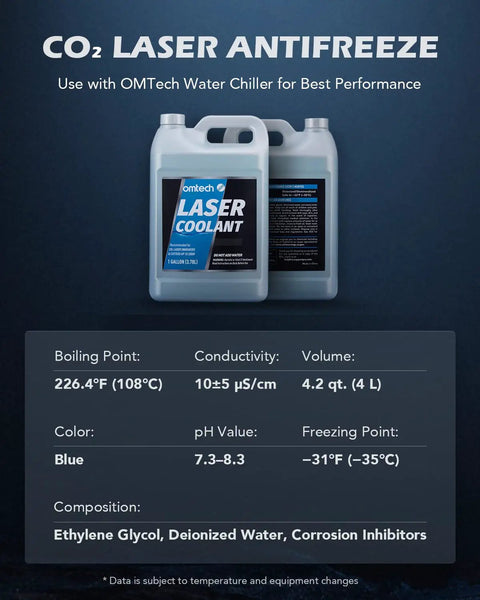 CO2 Laser Coolant for Heavy Duty Industrial Water Chiller With Co2 Laser Coolant Fluid Rock Solid Six Liter Tank.