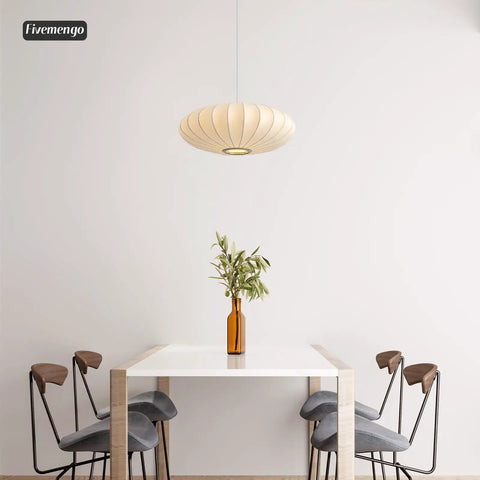 Upgrade Your Space with This Epic 20 Inch White Bubble Saucer Lantern Pendant Light Featuring Imitation Silk Shade and Sturdy Metal Frame for Modern Farmhouse Living Room Bedroom Decor Vibe Check Passed above a dining table.
