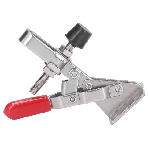 Heavy Duty 70 Kg Toggle Clamp With Stainless Steel Build For Woodworking Welding And Mold Fixturing Adjustable Opening Keeps Your Pieces Locked Down For Precision Tasks And Easy Setup. stainless steel toggle clamp with red handle and adjustable screw