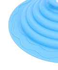 Close-up of SUNGOOYUE Silicone Tub Stopper Strong Suction Seal, blue food-grade silicone with layered design.