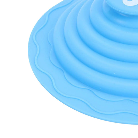 Close-up of SUNGOOYUE Silicone Tub Stopper in blue, showcasing layered design and smooth surface for easy cleaning.