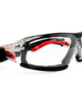 Ultra Sleek Frameless Safety Glasses With Scratch Resistant Clear Lenses Heavy Duty Wraparound Design, side view showcasing design details.