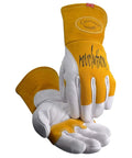 Rugged Cow Grain Welding Gloves For Mig And Stick, Unlined Yet Cushioned Palm with Two Layer Back Insulation, Medium, White Gold