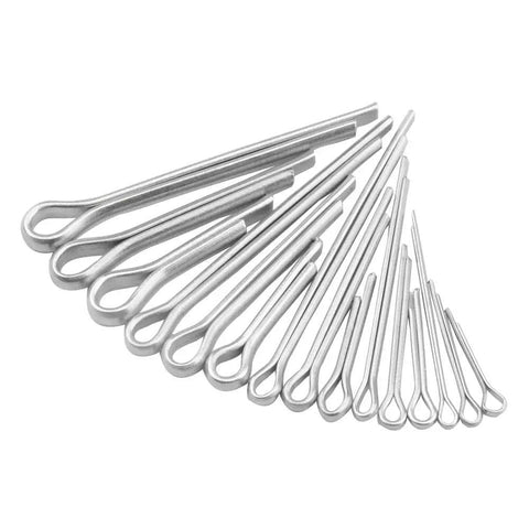 304 Stainless Steel Split Cotter Pins Kit 150 Pieces In 15 Sizes M1 to M3 U Shape Fasteners displayed in ascending order