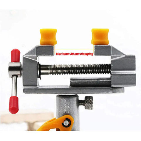 Compact Mini Suction Vise Clamp With 360 Degree Rotation showing max jaw clamping of 30mm in metal frame