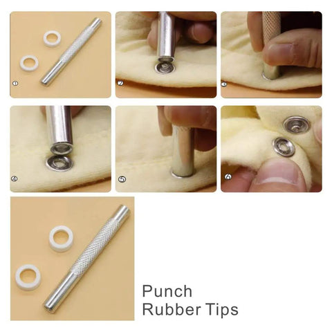 200 Piece Snap Fastener Tool Kit With 10 Color Options Solid And Hollow 9.5mm Metal Eyelets for Shoes Clothes Crafts in use