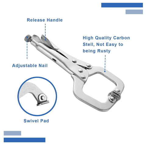 5 Pc 6 Inch Locking C Clamp Pliers Set With Non Slip Swivel Pads Heavy Duty Vise Grip Clamps For Woodworking Metalworking Auto Repair Home DIY Projects Built From Heat Treated Alloy Steel