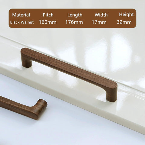 Dark Walnut Solid Wood Cabinet Pulls 2 Pack for Cabinets Doors Drawers Cupboards and Dressers 160mm, showing sleek design on surface.