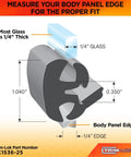 Diagram showing dimensions for EPDM Dense Rubber Locking Window Gasket For 1/4 Inch Glass And 1/4 Inch Panel Edge, 25 Foot Inline Locking Weather Stripping Seal For Vehicles Boats And Equipment