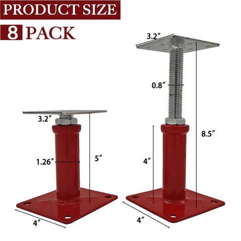 Heavy Duty Floor Jacks Adjustable Screw Post Basement Support Poles For House Foundation Leveling Galvanized Steel 6000 Lb Capacity Set Of 8 dimensions showing sizes and weight capacity