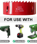 4 Inch HSS Bi-Metal Hole Saw With Arbor And Mandrel, ideal for drills, showing compatibility with pistol, cordless, and bench drills