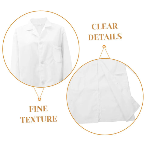 Close-up of Men's Long Sleeve Lab Coat For Medical Pros Comfortable Doc Costume For Adults showing fine texture and clear details.
