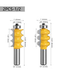 Top Shelf 2 Piece Triple Bead Column Molding Router Bit Set For Fancy Woodwork And Furniture Legs Featuring Fast Tenon Cutter Action To Chip Away Pretty Decorative Profiles In One Smooth Pass, showing two carbide router bits dimensions.
