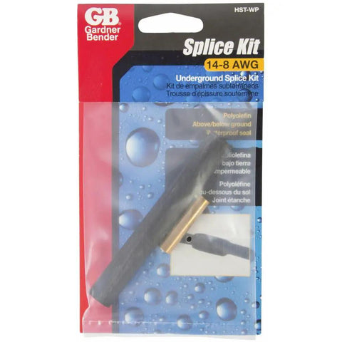 GB Gardner Bender HST-WP Well Pipe Splice Kit packaged with waterproof heat shrink tube and brass connector for 14-8 AWG copper.