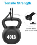 8 Inch Zip Ties 100 Pack With 40Lb Tensile Strength Black Cable Ties holding a 40 lb kettlebell illustration