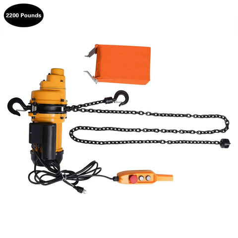 Badass Heavy Duty 2200 Lb Electric Chain Hoist Featuring A Rock Solid 1300W Copper Motor, chains and controller, for heavy lifting.