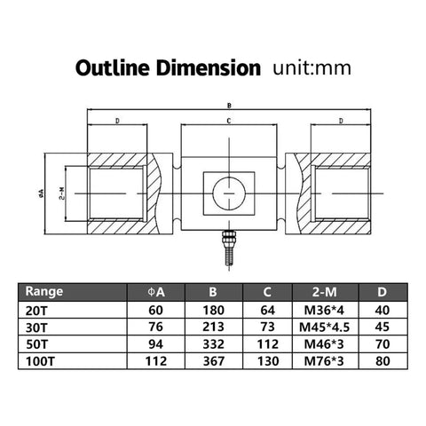 Technical diagram of Six Axis Load Cell With 1000Kg Capacity, Stainless Steel Force Sensor for weighing and torque measurement.
