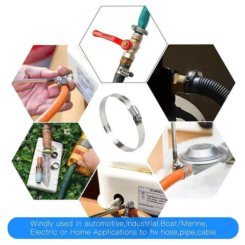 10Pcs 7 Inch Stainless Steel Hose Clamps Set With Worm Gear Adjustable 6.8-7.8 Inches Range Heavy Duty Water Pipe and Fuel Line Clips
