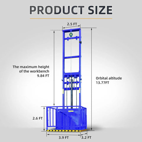 Heavy Duty 2200 Lbs Electric Hydraulic Lift Platform with wall mount, size dimensions labeled for home garage and warehouse use