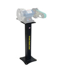 Rock Solid Heavy Duty Vise And Grinder Floor Pedestal Stand Featuring Universal Mounting Slots, 36 Inch Work Height black steel platform with grinder.