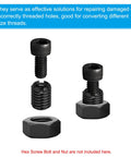 PATIKIL repair insert set; three black knurled threaded inserts with hex nut bases, M8x1.25 to M10x1.5 reducer sleeves