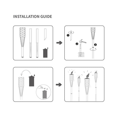 Installation guide for Faux Bamboo Outdoor Torches 4 Pack Sundried Color 60 Inch Tall Island Citronella Torches.