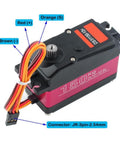 Heavy Duty DS51150 Digital Servo Delivering Rock Solid One Hundred Fifty Kilogram Torque And Lightning Fast Steering Response For One Fifth Scale RC Car Rigs with labeled connectors.