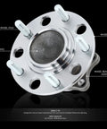 Rear Wheel Bearing Hub Assembly For Lancer And Outlander 2WD 2008 To 2017 Driver Or Passenger Side Bare Steel Factory Style Replacement With Preinstalled Hub For Quick Bolt On Fit, showing bare steel wheel hub, wheel studs, and assembly.