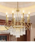 Retro Brass Pendant Light,Villa Living Room Luxury Decorative Chandelier with gold finish and crystal details.