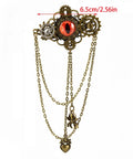 Epic Unisex Steampunk Hair Clip With Spinning Gears And Creepy Devil Eye Brooch For Halloween Costumes Or Gothic Daily Style Antique Gold Metal Alloy Jewelry Accessory with chains and gears.