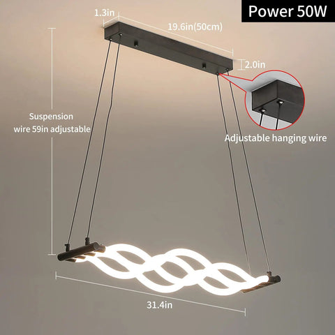 Acrylic Wave LED Pendant Light With Remote Dimmable 3000K To 6000K Stepless Brightness Control modern chandelier details