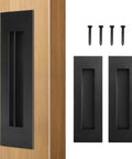4 Pack 5.9 Inch Recessed Closet Door Pulls 304 Stainless Steel with Matte Black Finish shown on wooden door and screws