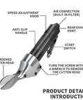 Pneumatic Metal Cutting Shear For Heavy Duty Fast And Precise Cuts In Iron Aluminum Carpet And Leather with labeled parts