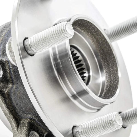 Close-up of 2-Pack Front Wheel Hub Assembly Set, Steel, Ball Bearing, 66.9mm Bore, Fits 2014-2018 Mazda 3 And 2016-2021 Mazda CX-3