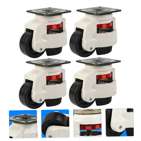 Four Pack Beefy Heavy Duty Swivel Workbench Leveling Casters With 60mm Flat Base Plate For Industrial Equipment Transport And Heavy Furniture Moving On Smooth Floors Ideal For Shop Garage And Warehouse Use, white swivel caster set