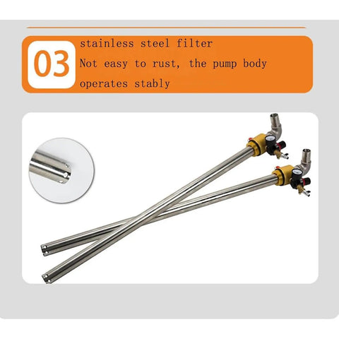 Top Rated Pneumatic Drum Pump For Fast Gasoline Transfer With Automatic Safety Valve And Pressure Gauge. Heavy Duty 130L/min Flow Rate Liquid Extractor For Oils Fluids. Super Quick And Reliable Industrial Grade Solution For Your Workshop Needs