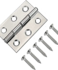 2-inch stainless steel folding hinge for wooden boxes and small crafts; includes six screws