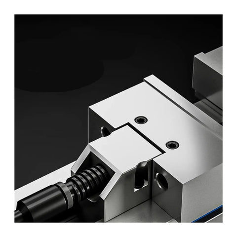 Close-up of Badass 6 Inch Bench Vise Setup For CNC Machine Clamping And Shop Fixes Crafted From Real Chrome Manganese Alloy Steel.