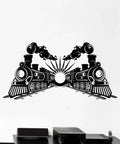Steam Train Locomotive Wall Sticker For Kid-Friendly Room Decor, black PVC decal on white wall, transport theme art