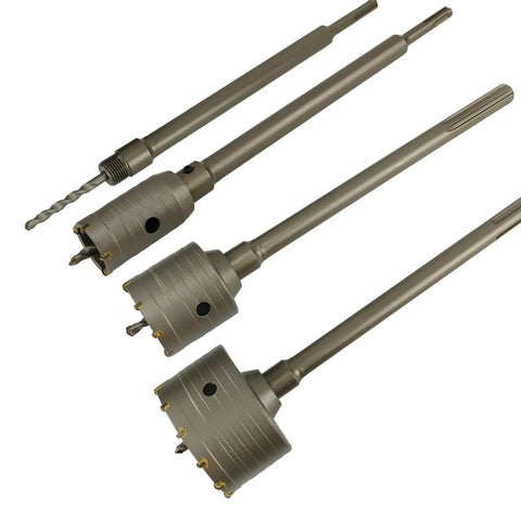 9 Piece Tough As Nails Sds Plus Concrete Hole Saw Kit With Premium Tungsten Carbide Tips For clean fast drilling through brick stone and masonry walls, featuring multiple sizes and drill bits.