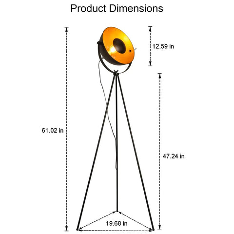 Product dimensions of Industrial Tripod LED Floor Lamp Dope Lighting, Adjustable Reading Light with Vintage Bowl Shade