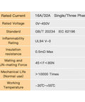 Technical specifications chart for Heavy Duty Type Two To Type One Electric Charger Adapter SAE J1772 Converter.