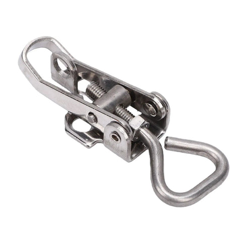 Close-up of Heavy Duty Stainless Steel Toggle Catch Latch Lock Clamp with secure locking for cabinet doors, supports 300 lbs.