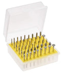 Diamond Burr Bit Set For Rotary Tools Grinding And Carving 120 Grit One Eighth Inch Shank Small Head 50 Pcs in plastic case
