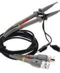 60MHz Oscilloscope Probe Kit with X1 and X10 Attenuation Switch, 123cm black cable, hook tips, and ground leads for electronics testing.