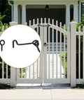 Rock Solid Top Shelf Cabin Swivel Hook And Eye Latch For Door Gate And Window Carbon Steel Heavy Duty Rust Resistant Security Lock 2 Inch 5 Pack With Mounting Screws Included in use on white gate.