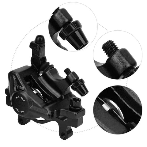 Heavy Duty Hydraulic Disc Brake Front And Rear Set Mountain Road Bike Aluminum Alloy Build Two Way Piston close-up of caliper features.